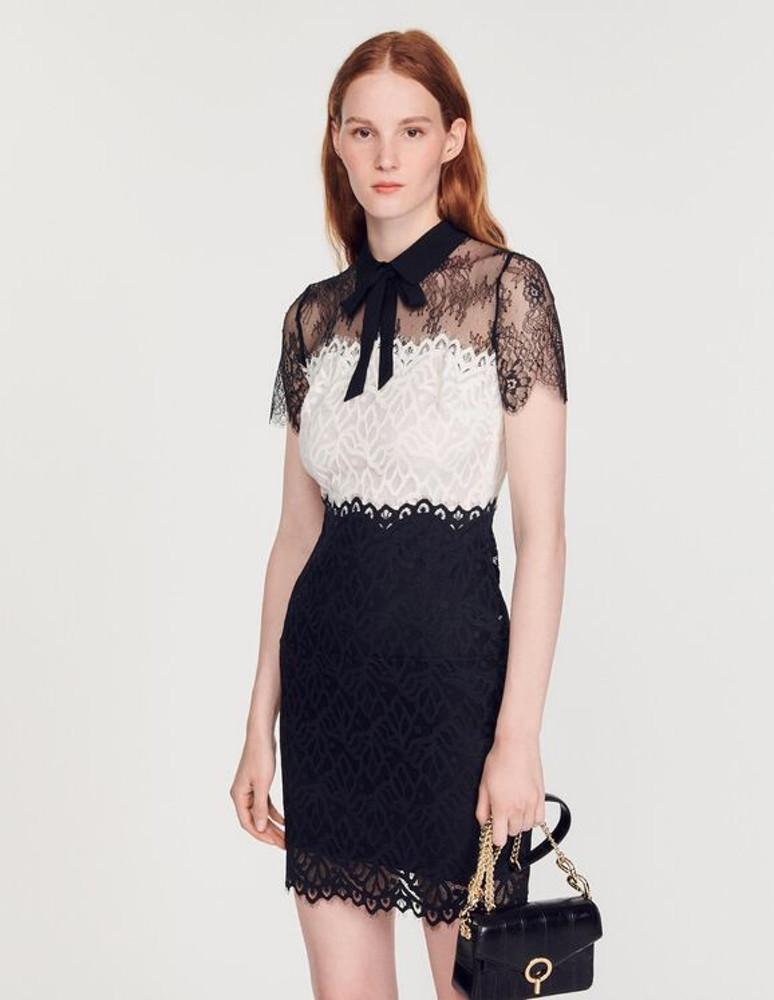 SANDRO 산드로 (창고정리) 블랙/에크루 투톤 레이스 드레스 원피스