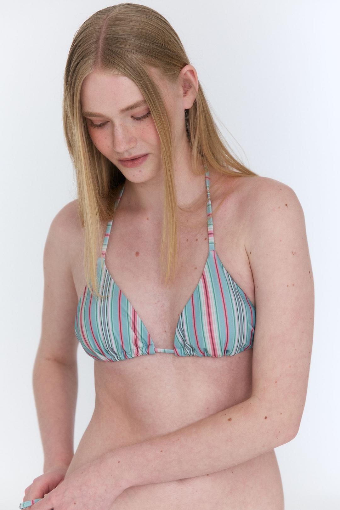 스트링 비키니 탑 [밀키 스트라이프_무화과]