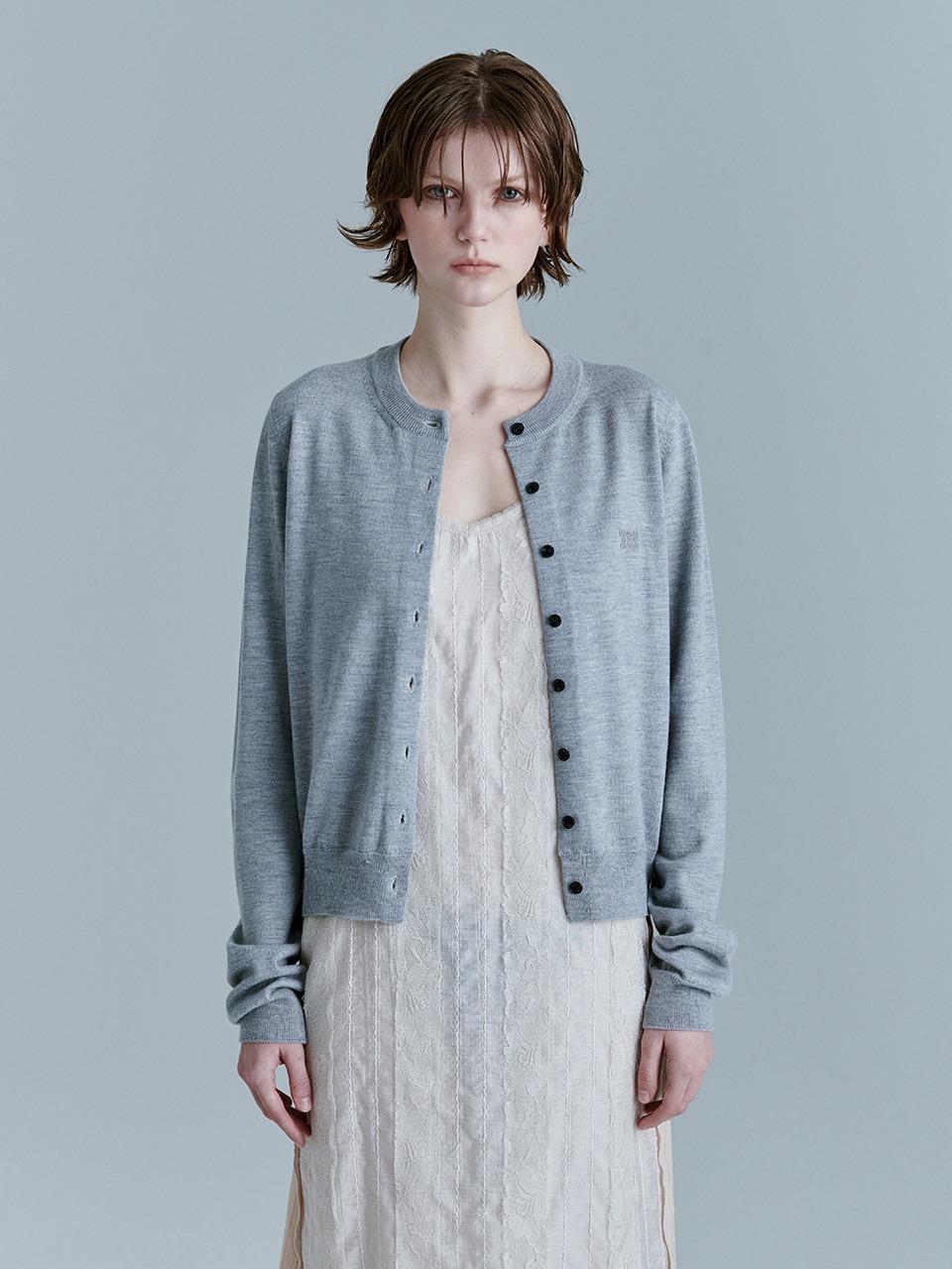 CREW NECK CARDIGAN_melange grey