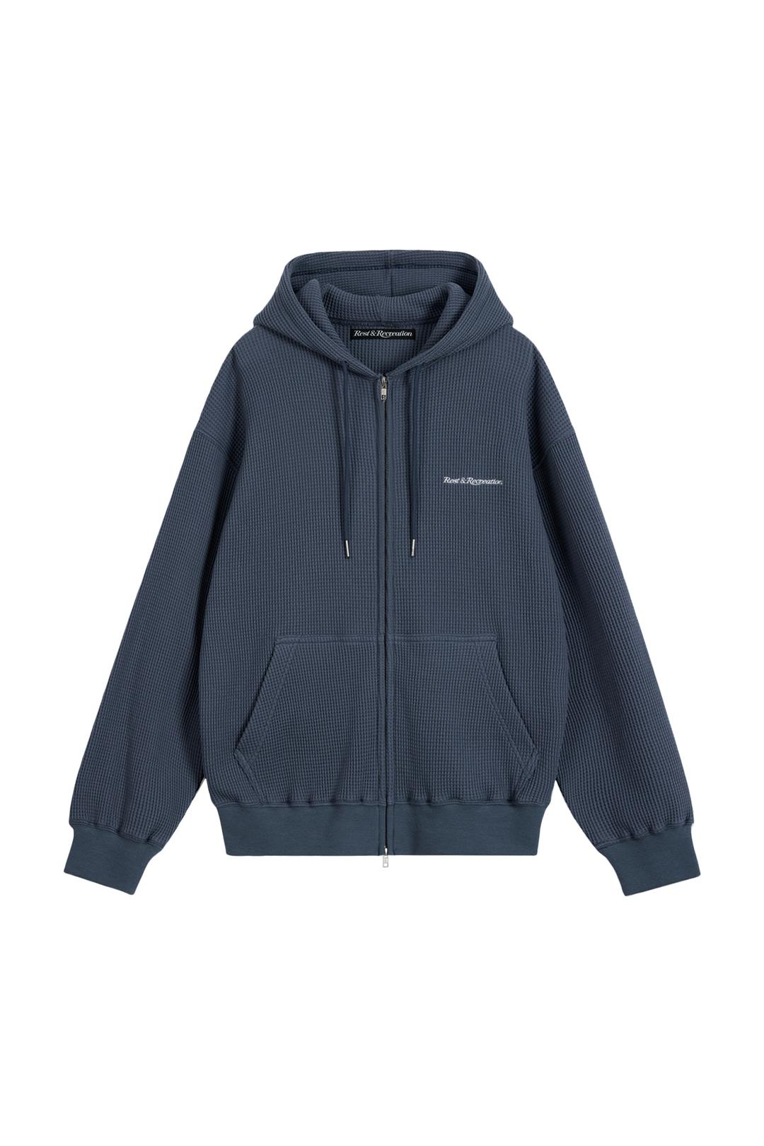 STITCH WAFFLE HOOD ZIP-UP - BLUE