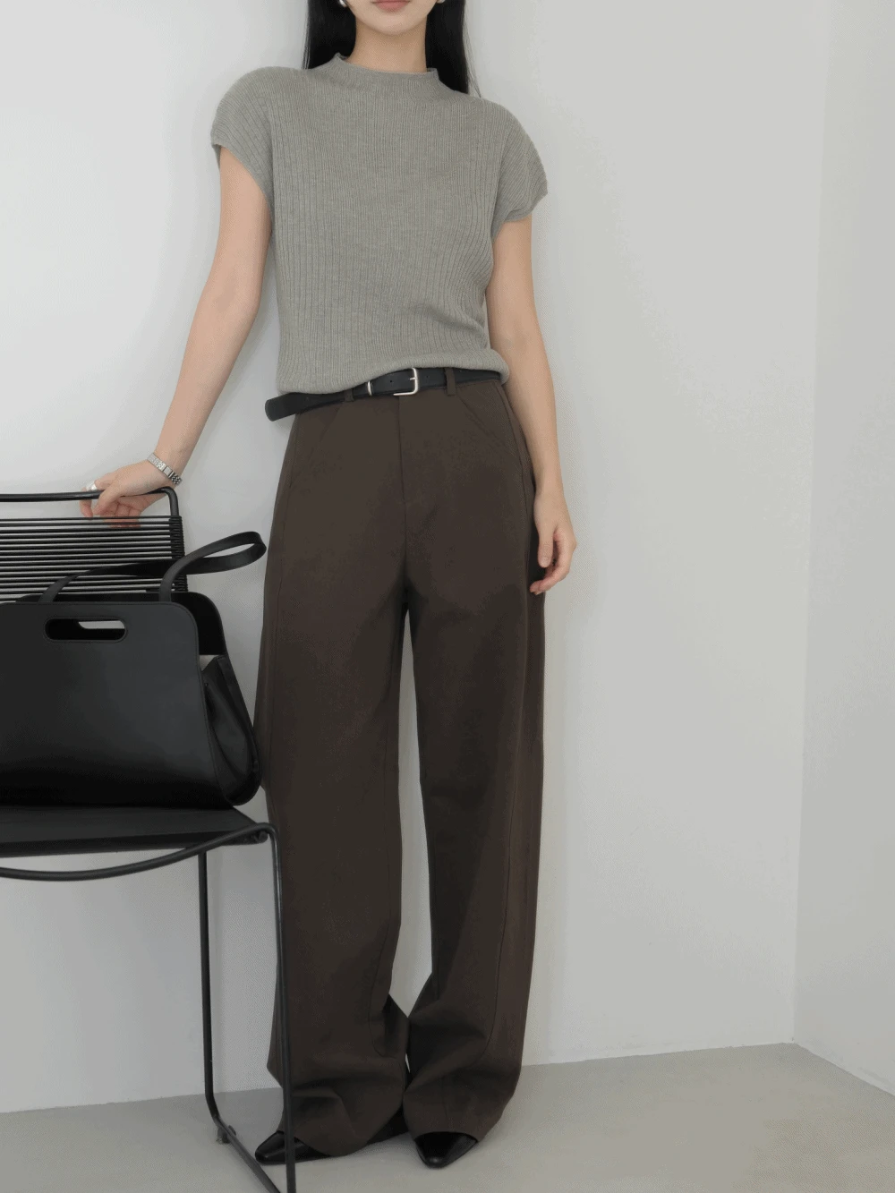 브리온 코튼 와이드 절개 팬츠