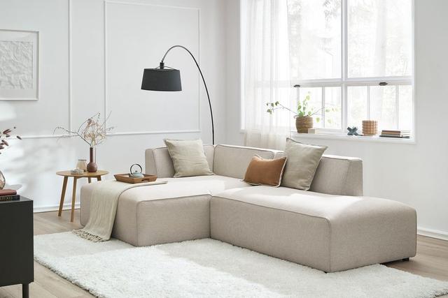 Canapé d'angle fixe modulable MEGEVE tissu chiné | BOBOCHIC®