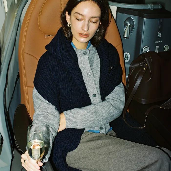 Toggle Cape Hooded Shawl (Navy)