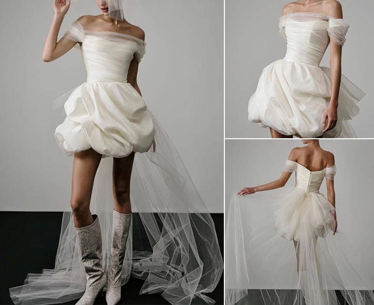 SWD317미니 셀프 웨딩드레스 촬영 2부드레스 언발란스 화이트 드레스
