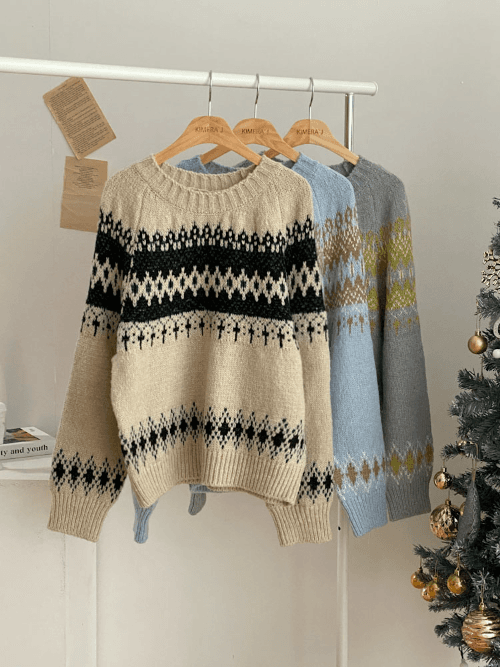 크림노르딕 루즈핏 라운드 니트 3color