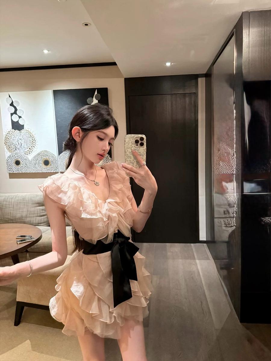 플라워 미스트 레이스 더블 레이어 원피스