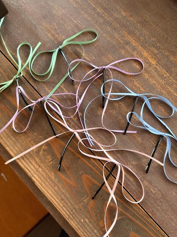 THIN RIBBON HAIR PIN SET (PINK, GREEN, SKY, PURPLE 4COLORS!)