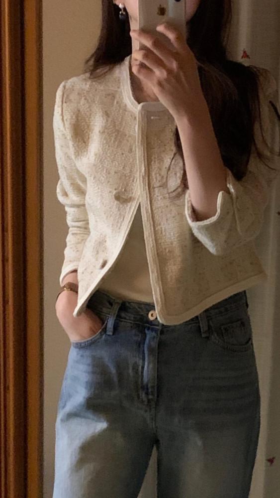 objet 오브제 안나 트위드 자켓 노카라 크롭 jk (2 color)