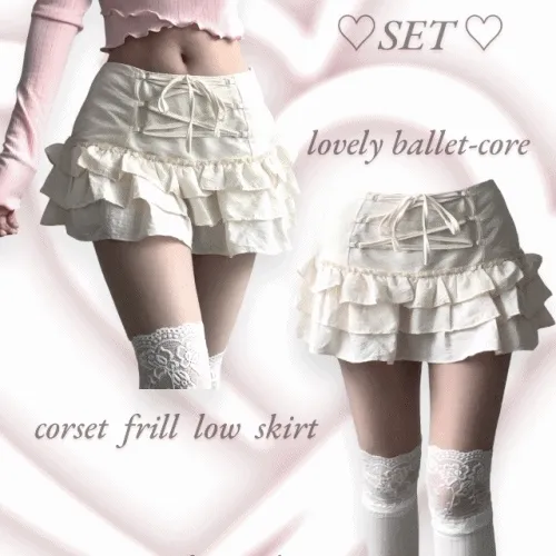 [스타킹세트] corset frill low skirt set / 발레코어, 리본코어
