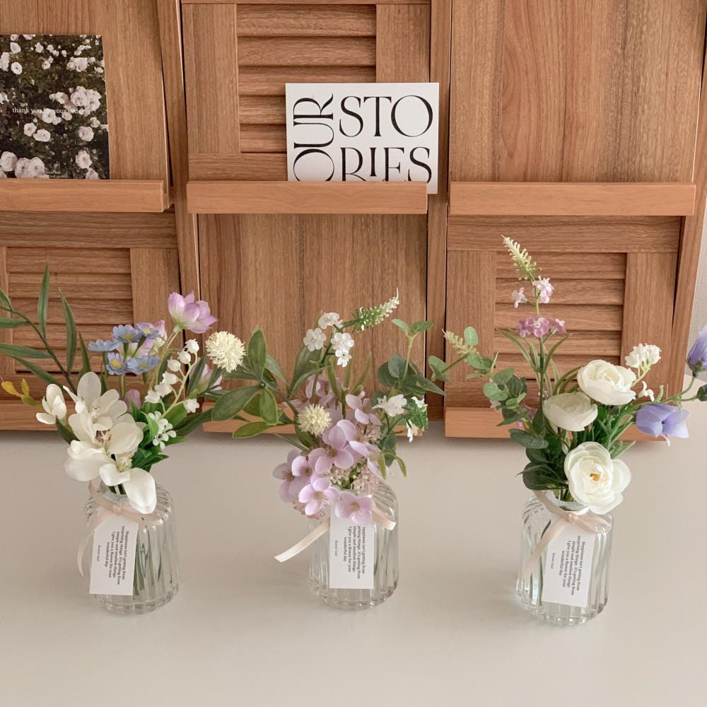 프리지아 수국 캄파눌라 라넌큘러스 미니 조화세트 테이블 조화장식