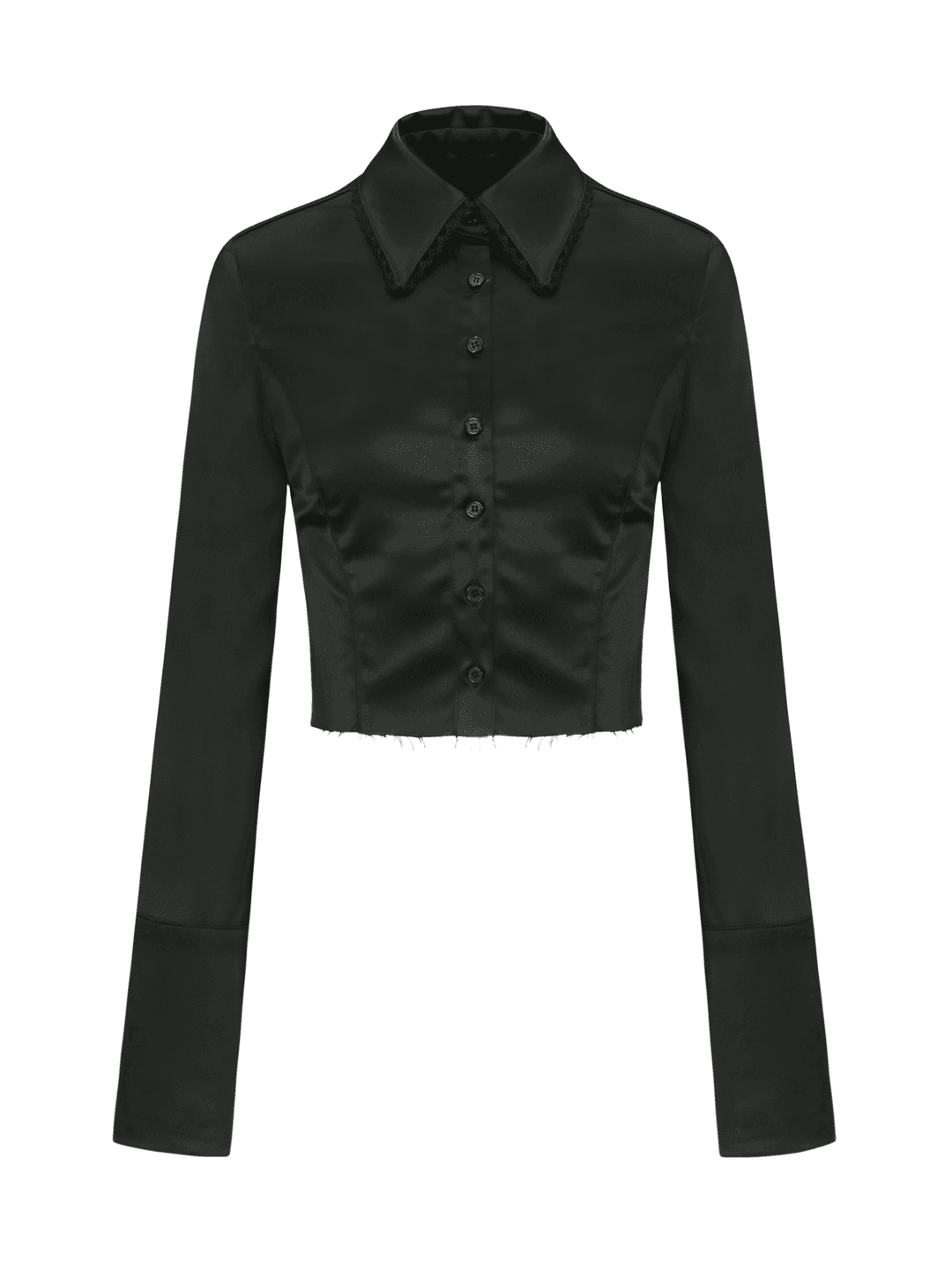 Lace Cuffs Crop Shirt (black)