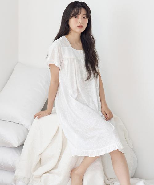 화이트퓨어 반팔 순면 여성 빅사이즈 원피스 잠옷