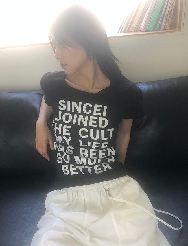 (당일/세일) 레터링 린넨 슬라브 티셔츠 (카키)