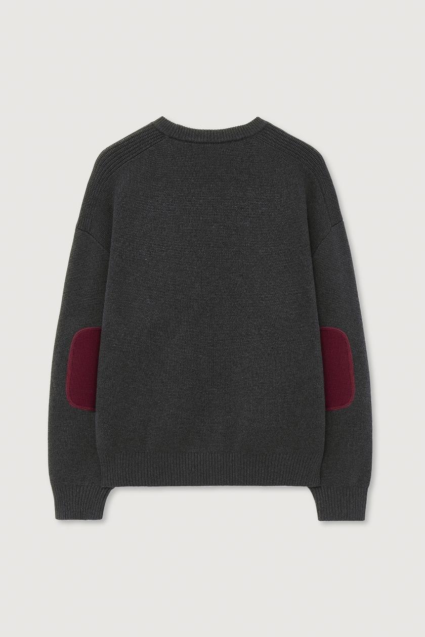 ELBOW PATCH CREWNECK KNIT [CHARCOAL/RED]