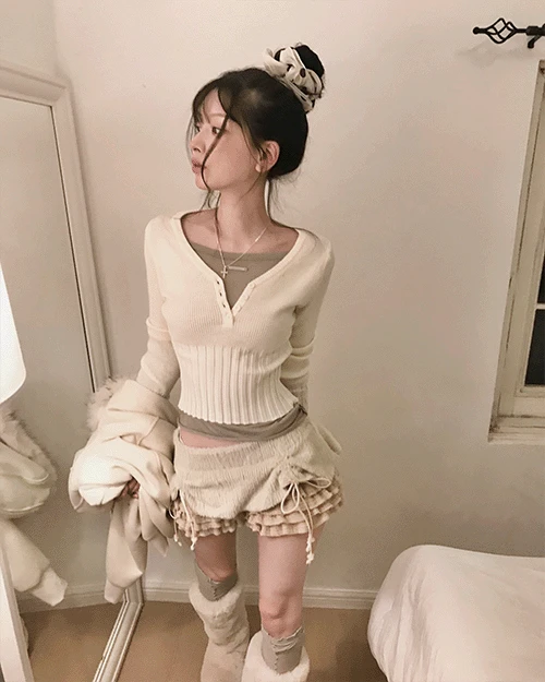 [ fit ! ] 로안 버튼 슬림 골지 NT