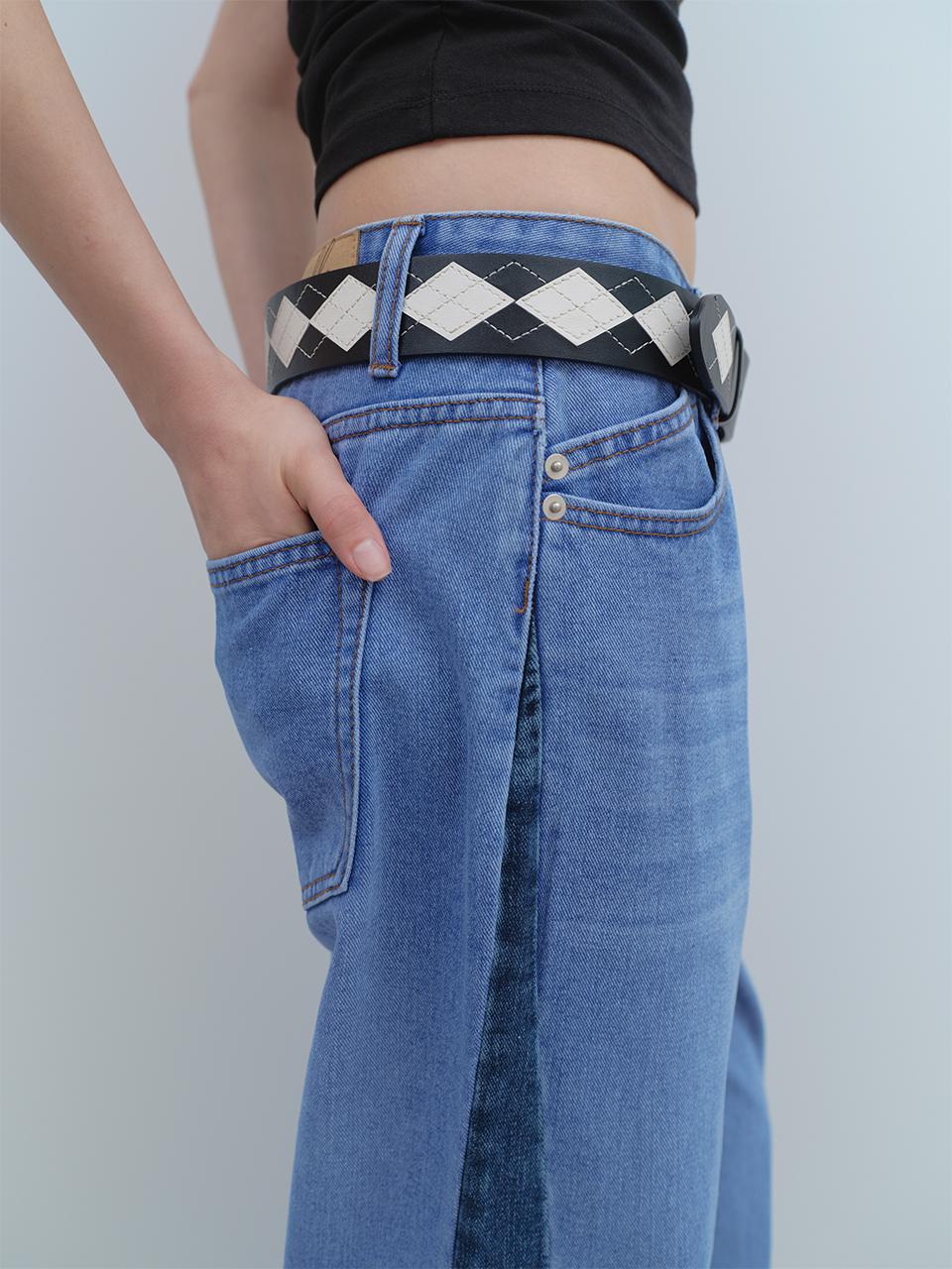 Argyle Stitch Leather Belt [Black]