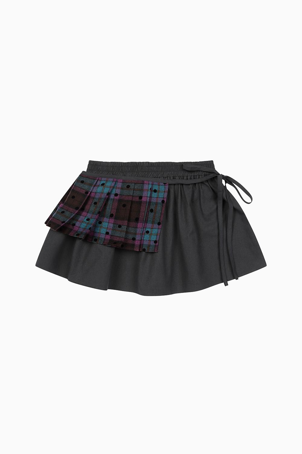 CHECK TWOWAY MINI SKIRT, CHARCOAL