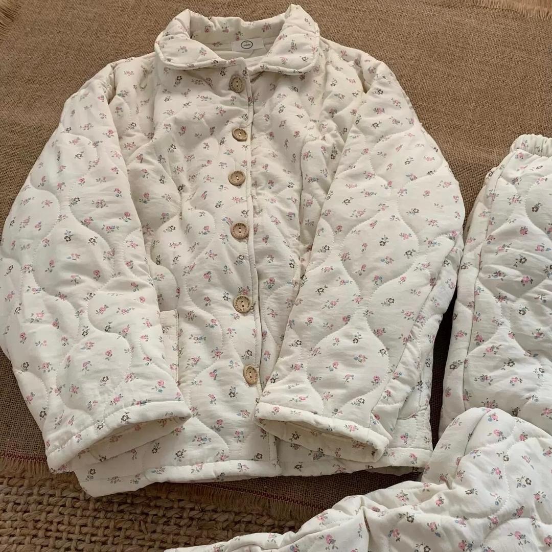 Cherry Blossoms Pajama 플라워 퀄팅 기모 파자마세트 겨울 잠옷 홈웨어