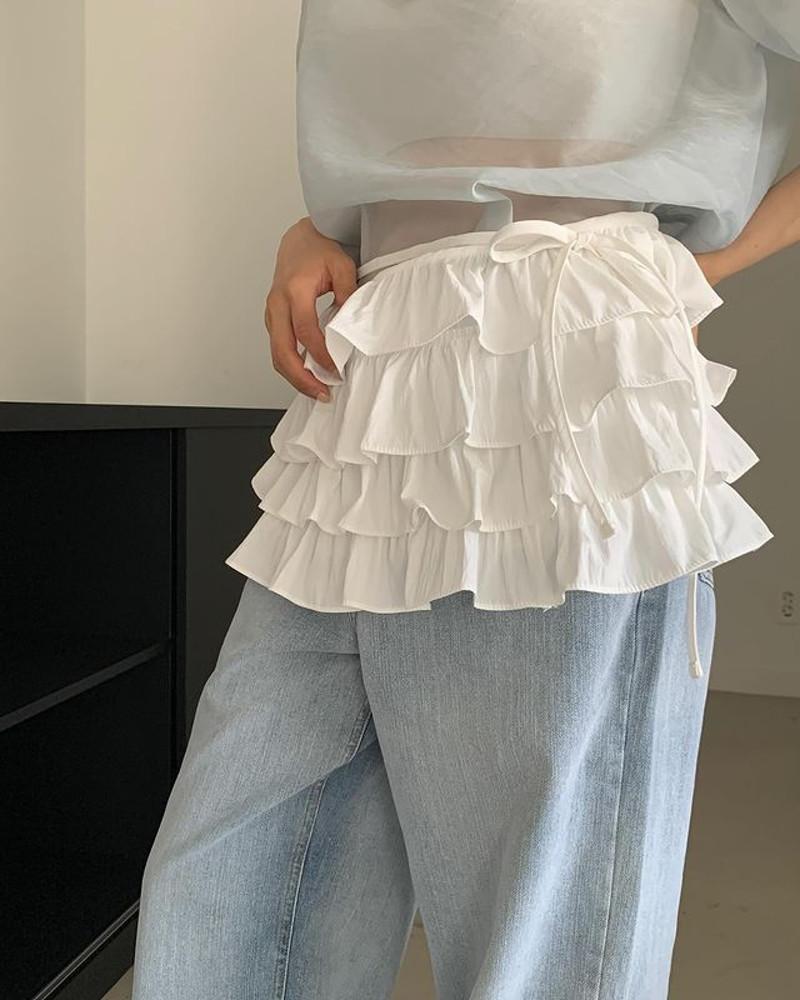 캉캉 미니 랩스커트 - 아이보리 블랙