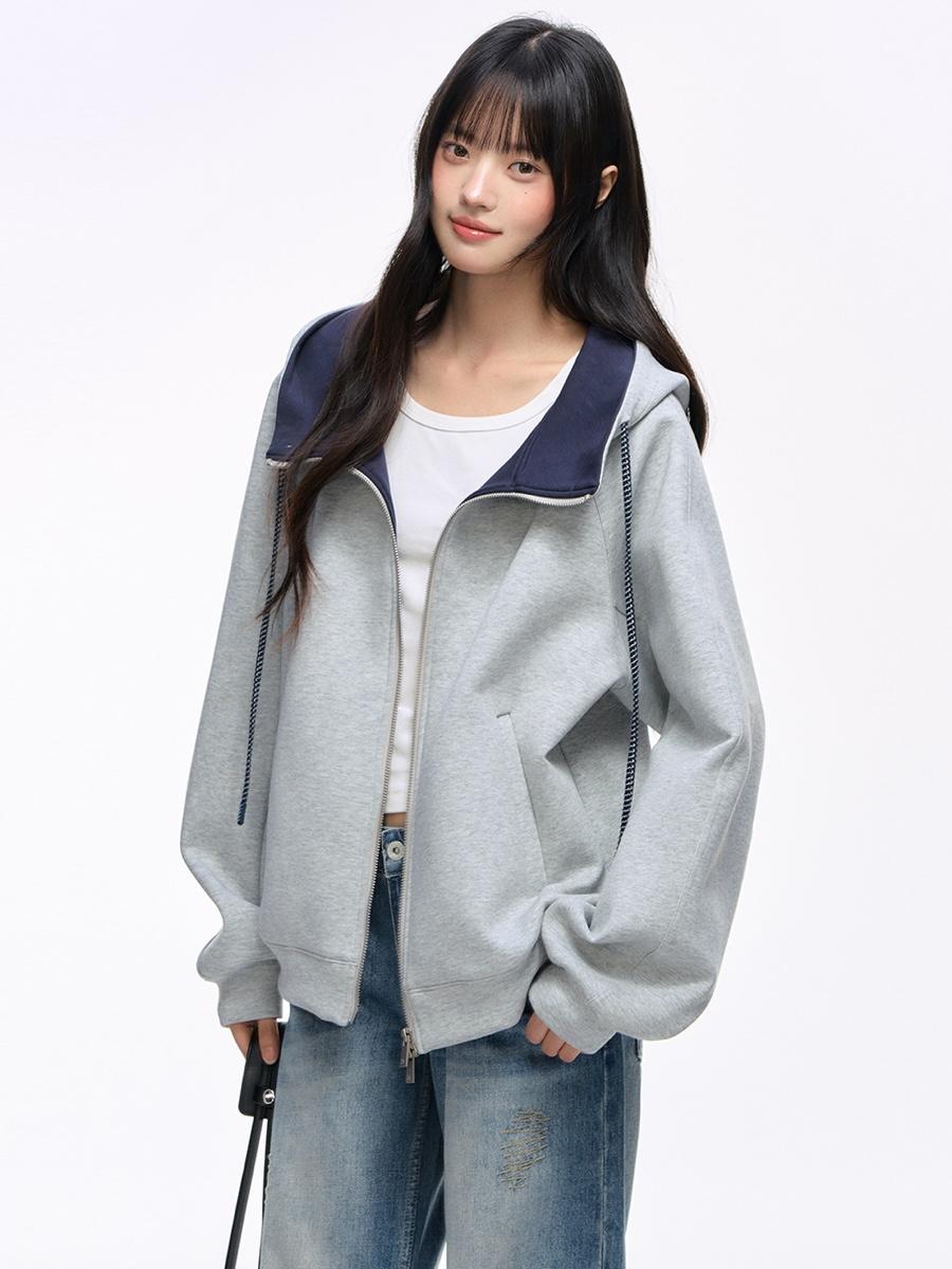 NS76 Gray Contrast Lined Zip Hoodie