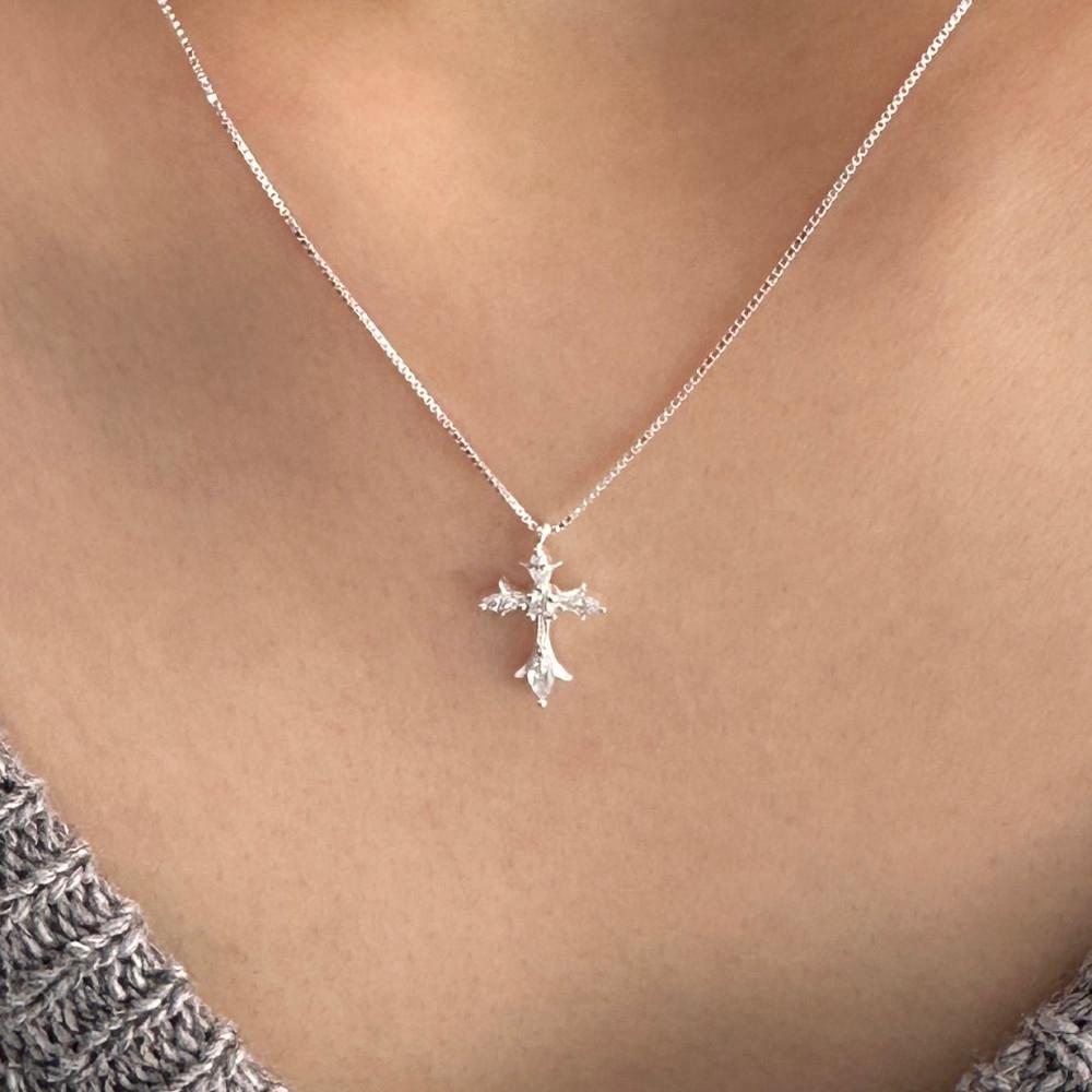 실버925 큐빅 십자가 목걸이 (2col)