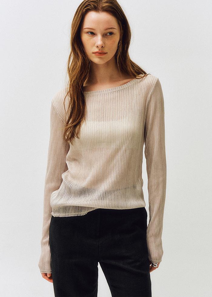 Sheer Stripe Long Sleeve T-shirt_CTT367(Beige)