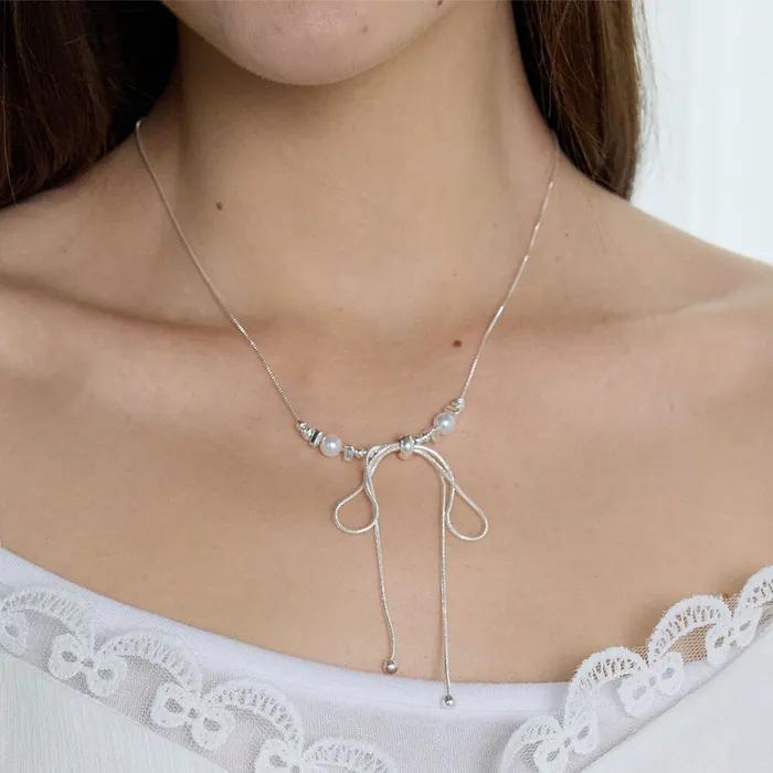 RIBBON DEW NECKLACE_SILVER