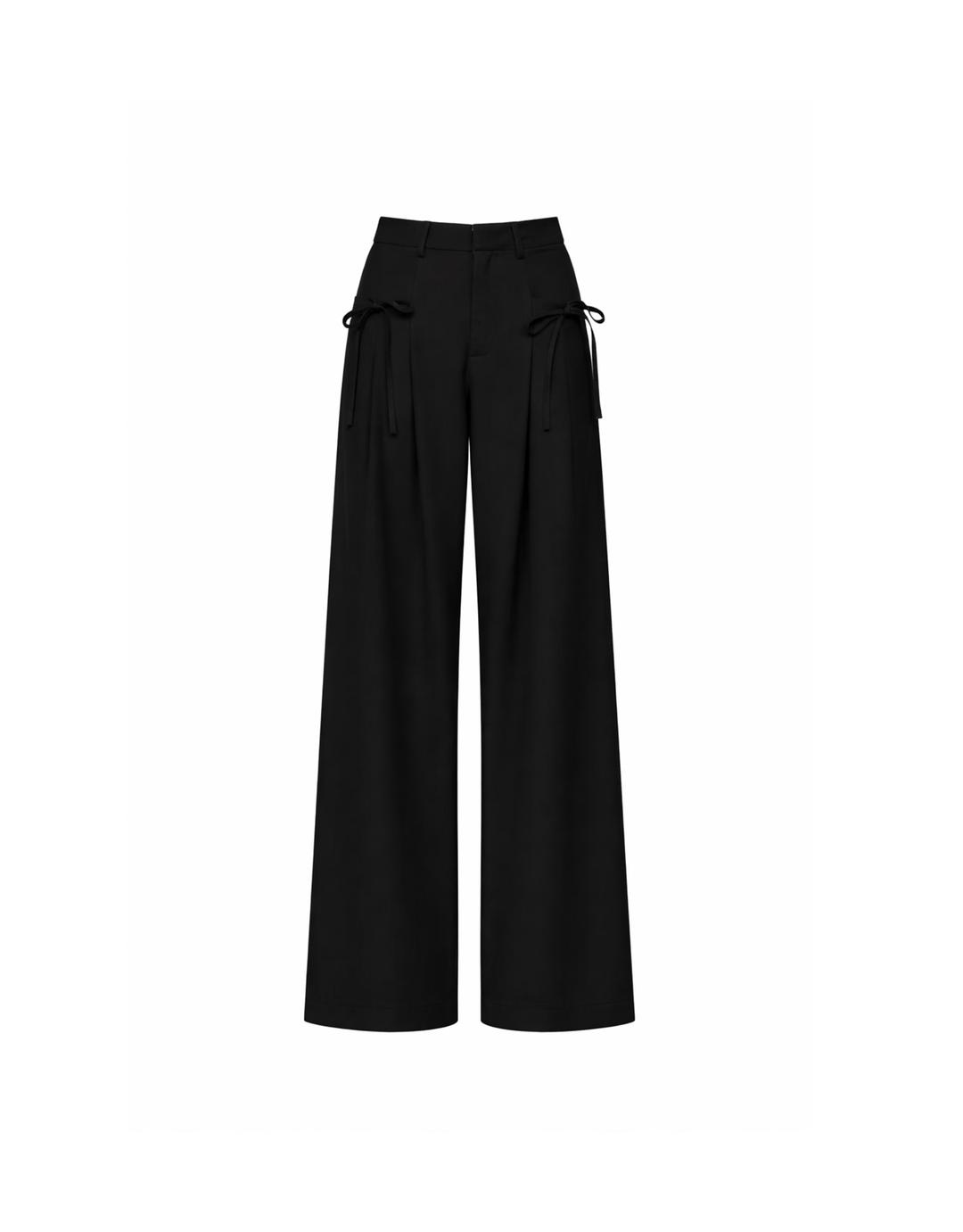 (2차) Ribbon Pintuck Wide Pants Black