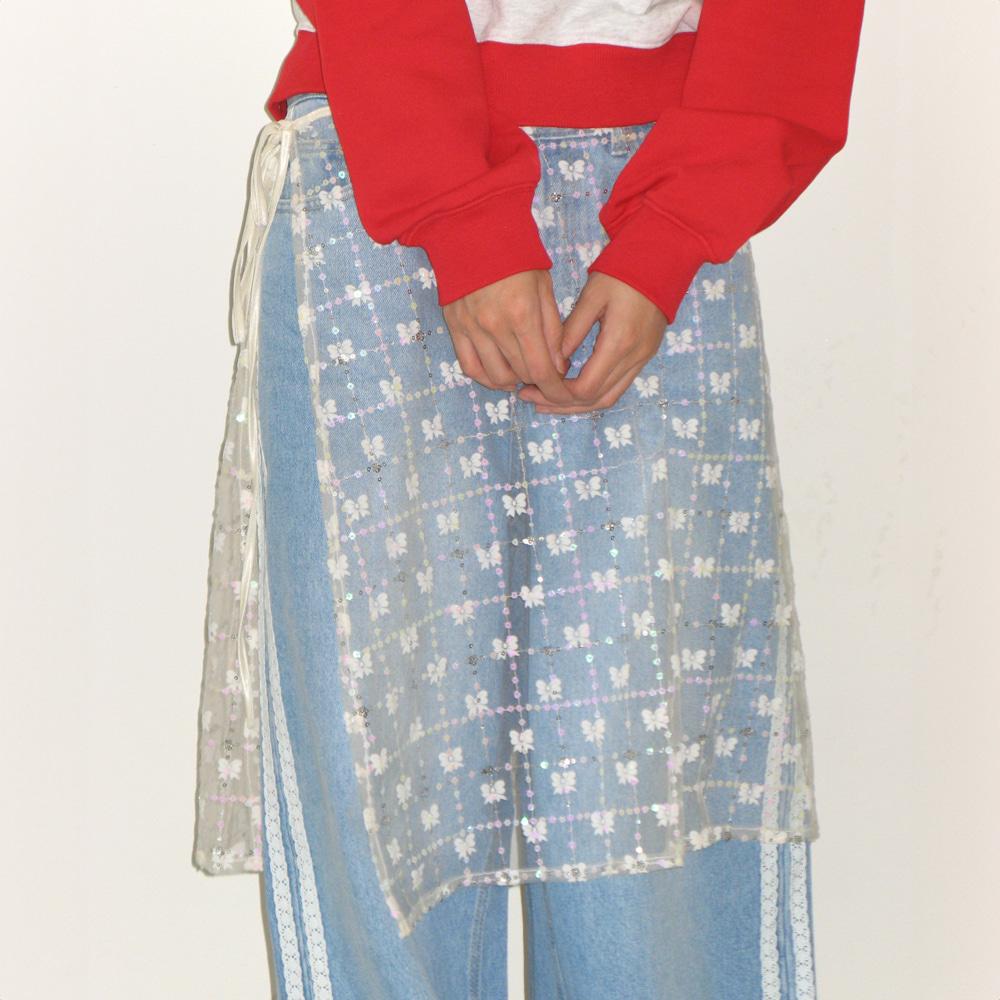 RIBBON PATTERN SPANGLE LAYERED WRAP SKIRT