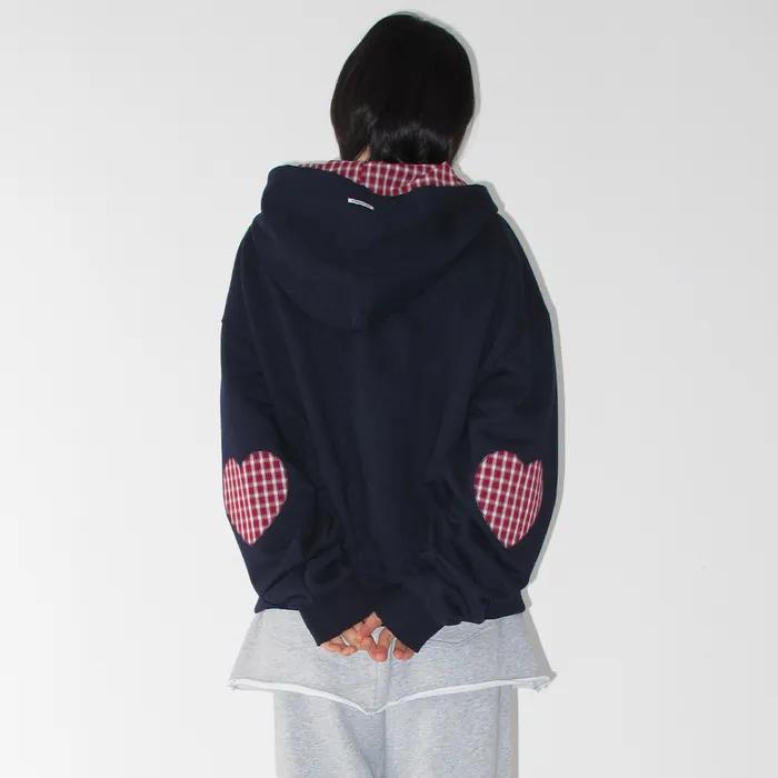 CHECK PATCH HOODIE ZIP UP NAVY