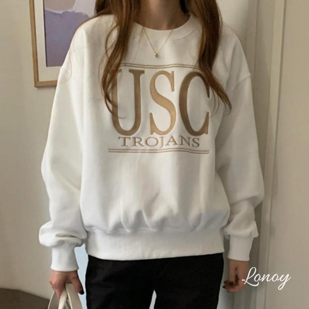 프리러브 유에스 기모 맨투맨 3col 아이보리 연보라 그레이 여성 자수 티셔츠