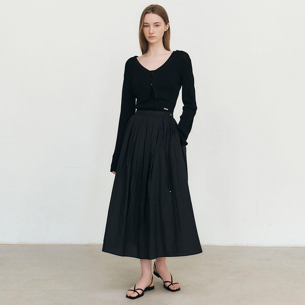 스트랩 포인트 나일론 풀 스커트_BLACK