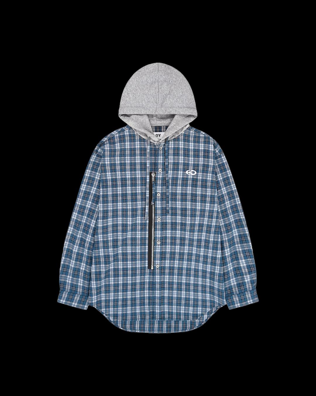 OY S.L CHECK ZIPPER HOODIE SHIRTS