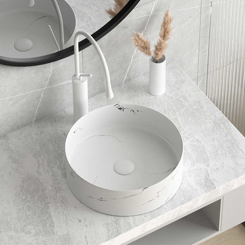 북유럽 카라라 비앙코 화이트 세라믹 욕실 원형 탑볼 세면대 탑카운터 세면기