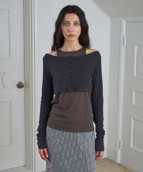 Halter Layered Cardigan / Charcoal