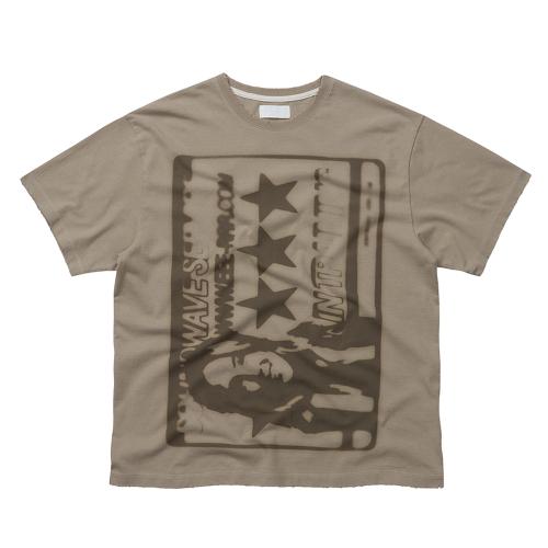 Sound Wave Artwork Damage Washing T-shirt Beige