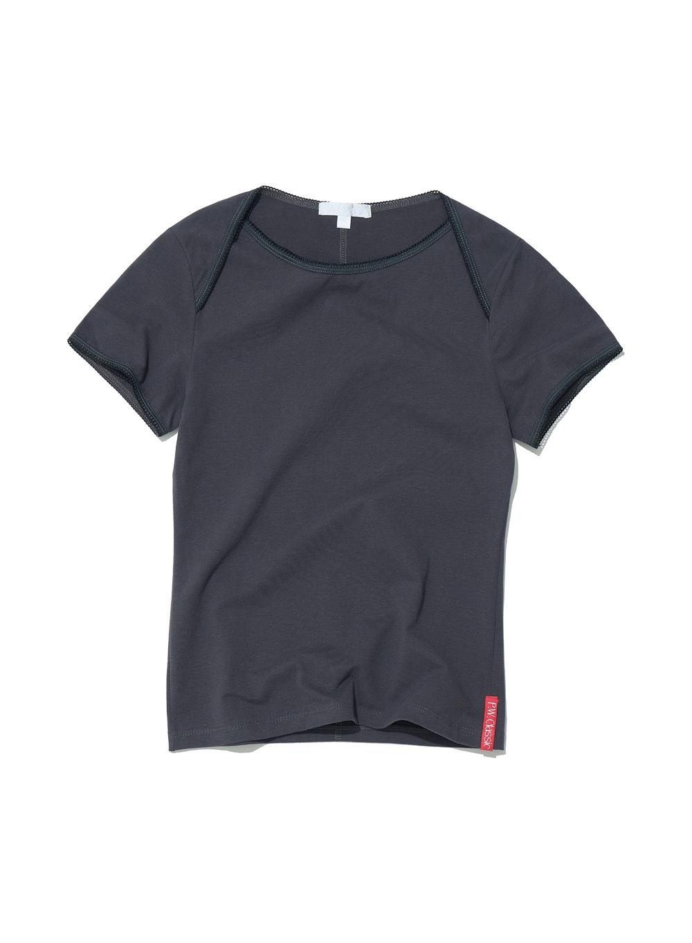 [WOMEN] PWC WRAP BOAT NECK LACE TRIM TEE_CHARCOAL