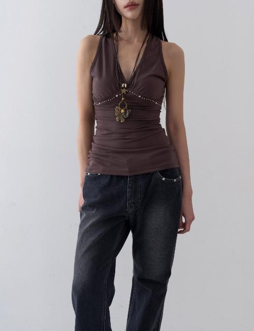 stud shirring halter sleeveless