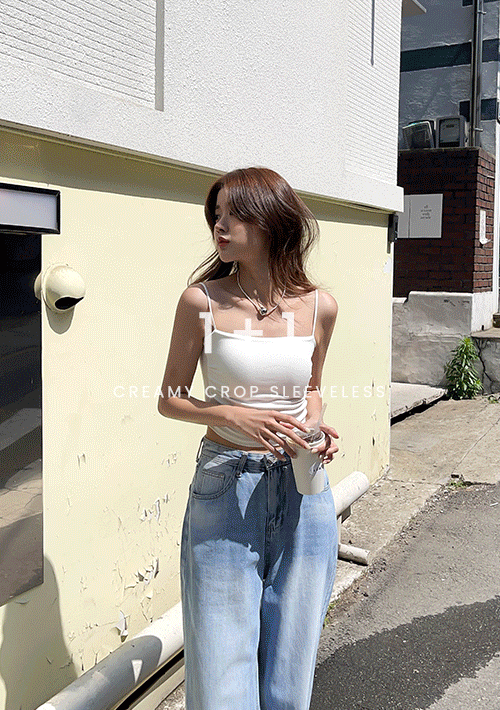 [1+1] 크리미 캡내장 크롭 나시
