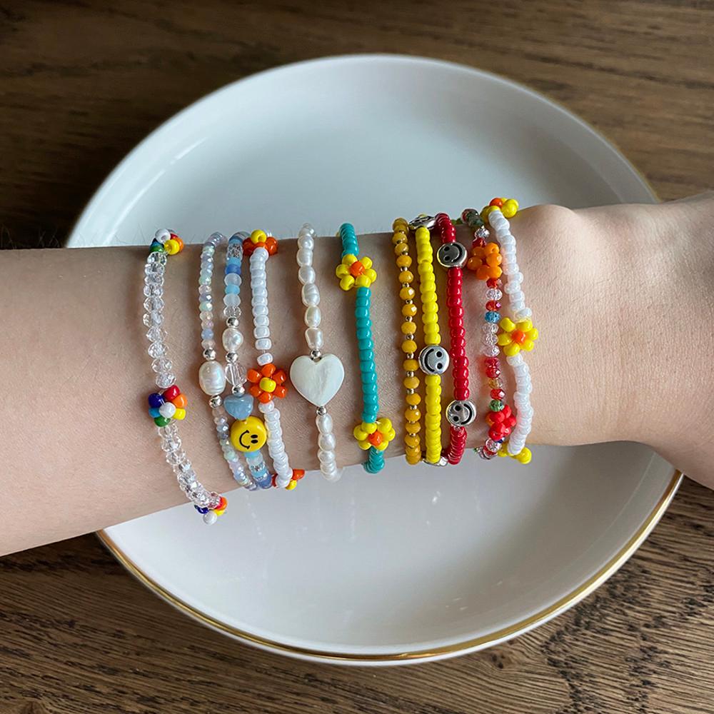 비즈팔찌 동백이 플라워 스마일 꽃 하리보 앵두 원석 진주 하트 자개