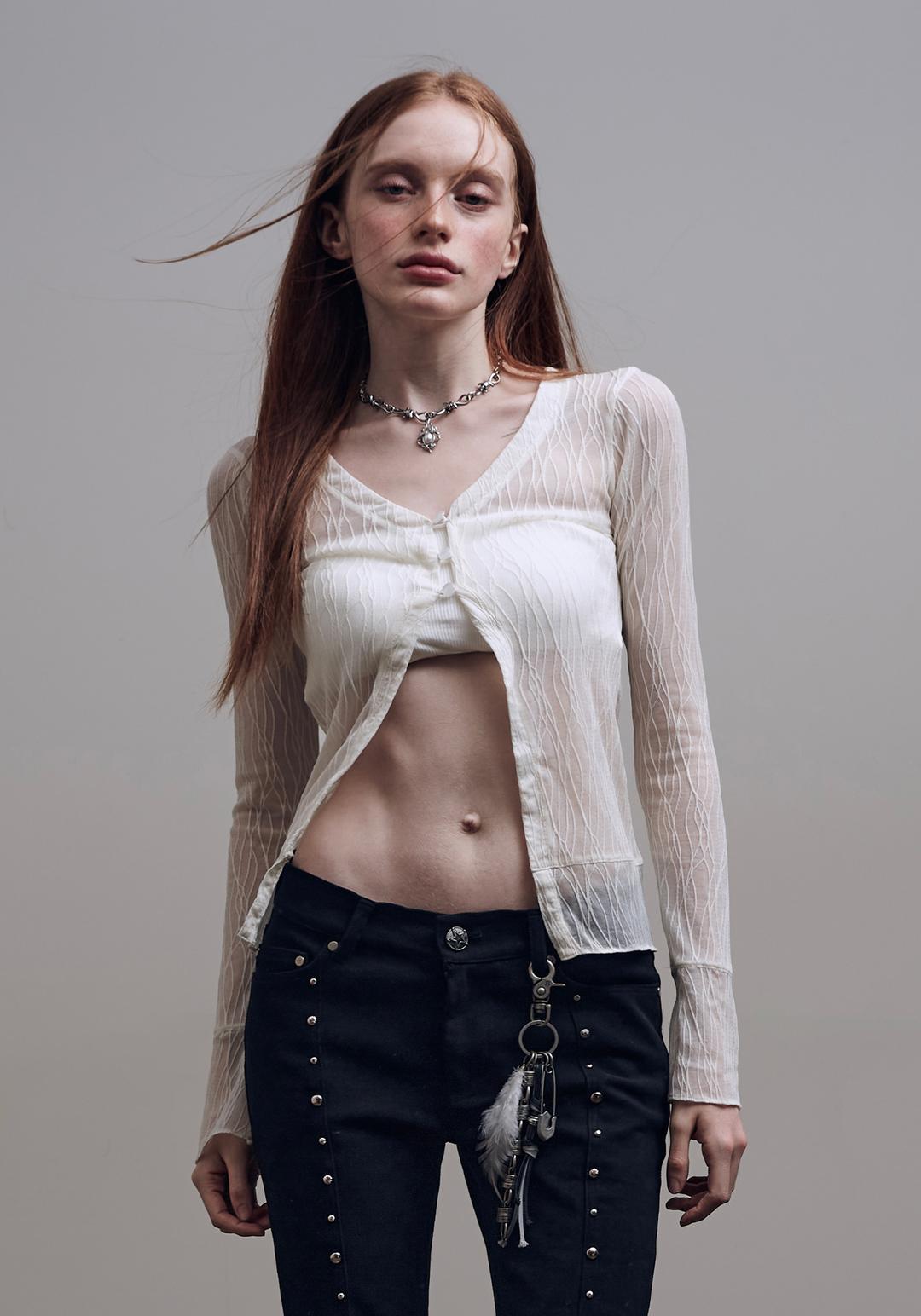 Wave Mesh Cardigan [Ivory] *S size 7/15출고