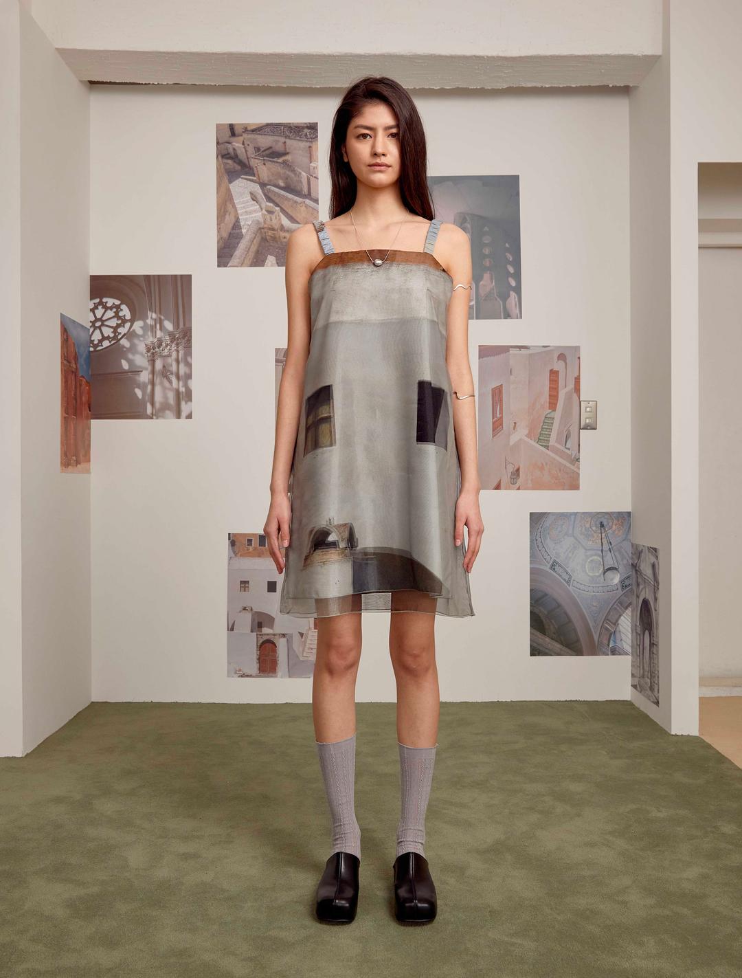 PRINTED ORGANZA SLEEVELESS DRESS