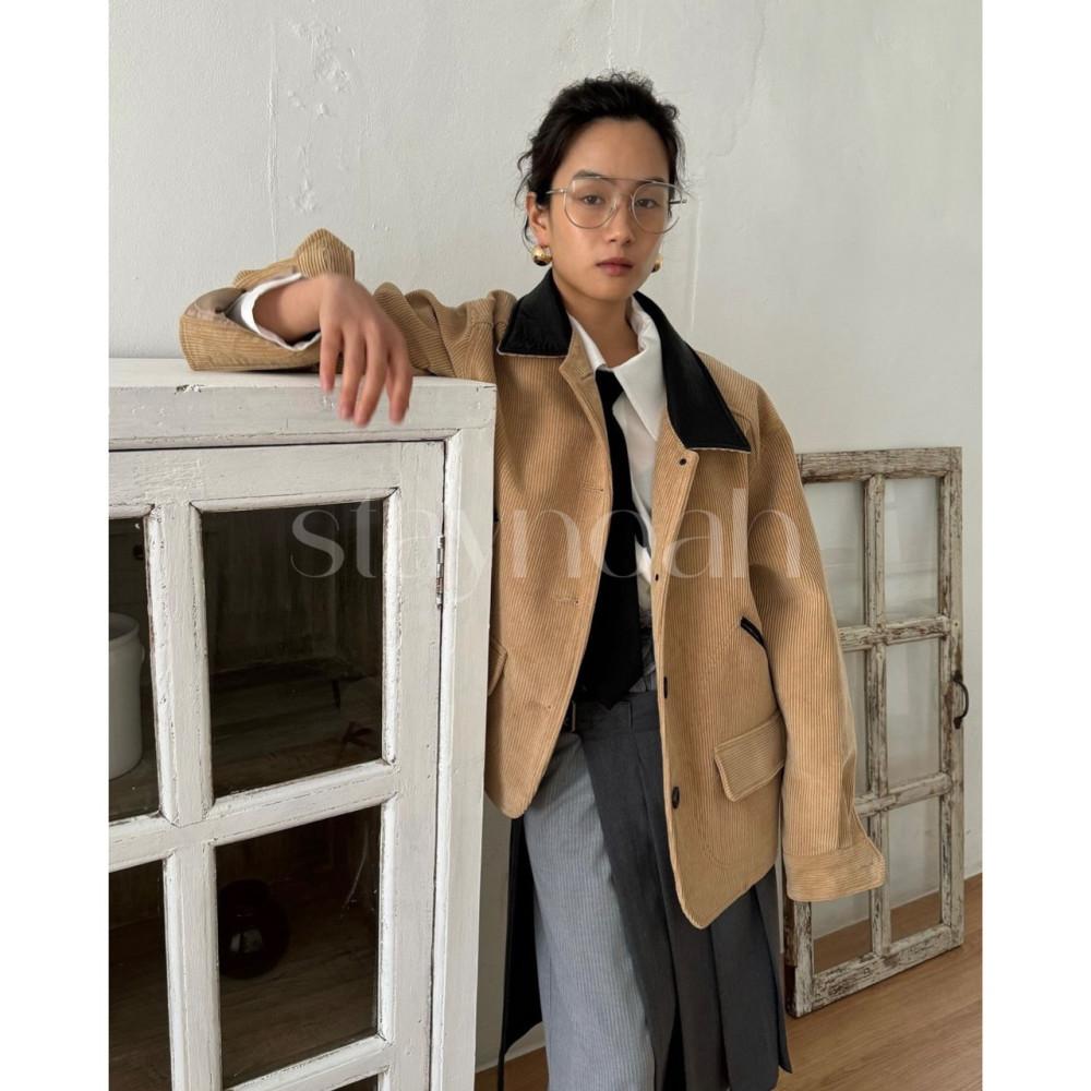 neuadult 노이어덜트 시몬 코듀로이 자켓 레더 카라 루즈핏 jk (2c)