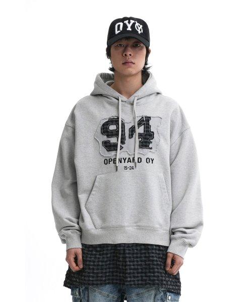 LAYERED CHECK SHIRTS HOODIE-LIGHT GREY