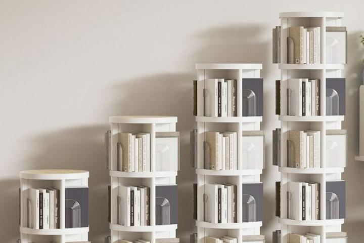 360도 회전하는 미드센추리 원형 회전 책장 틈새 코너 공간 활용 책꽂이