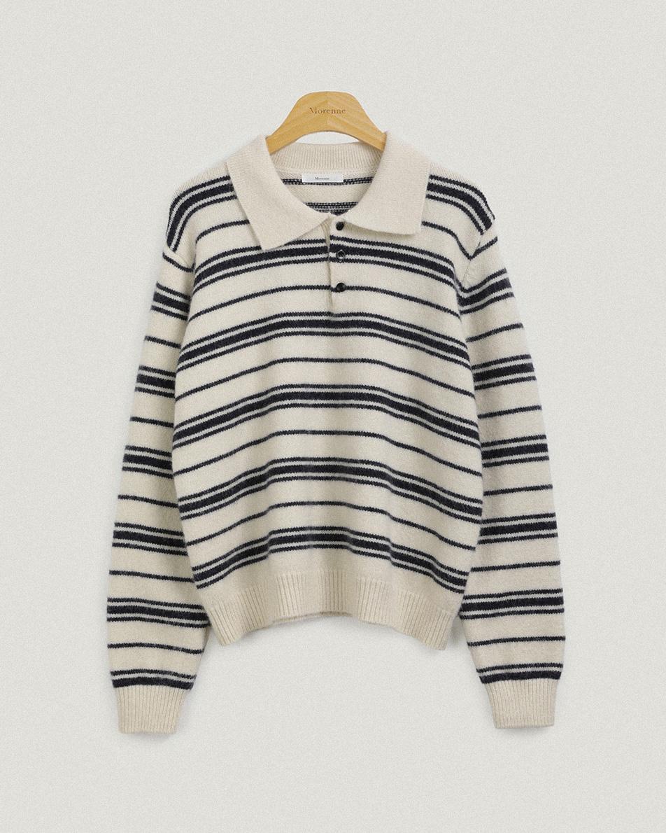 모어렌 [윤경 PICK] [MADE] [5천장판매] [tnt0806] 론베 스트라이프 카라넥 니트