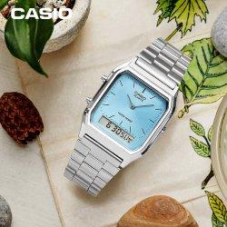 카시오 스퀘어 아이스블루 공용 레트로 메탈시계 AQ-230A-2A1