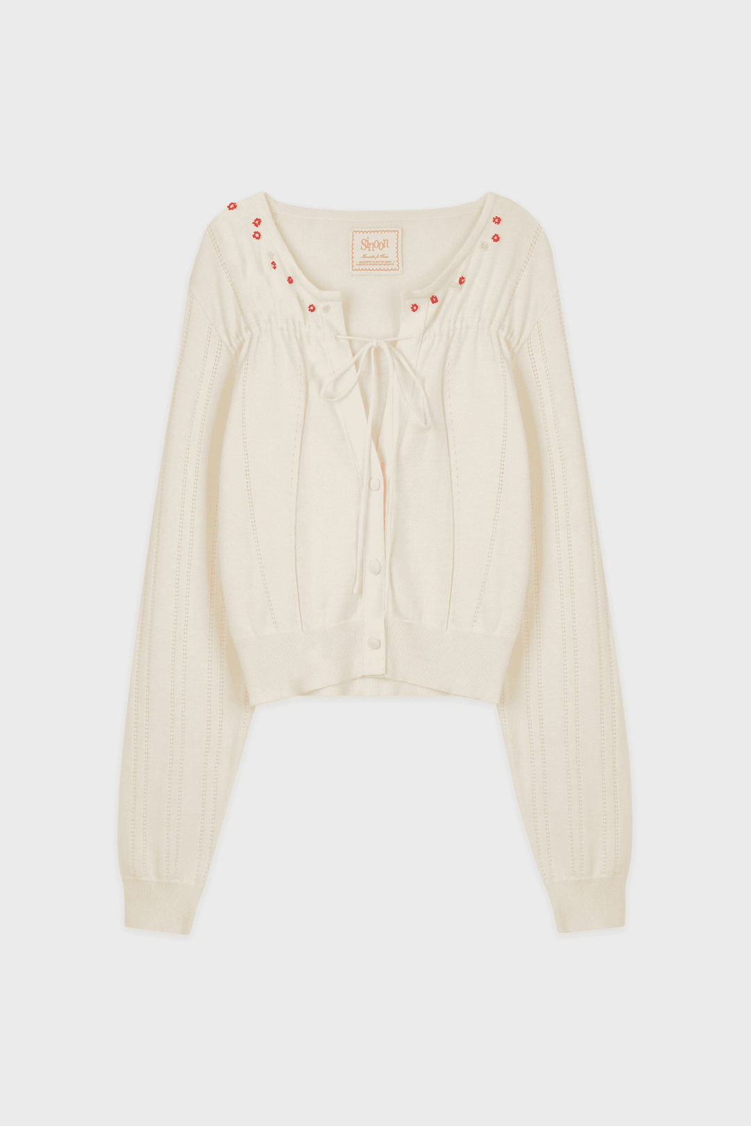 SN Deep V-Neck Beaded Cardigan (Cream)