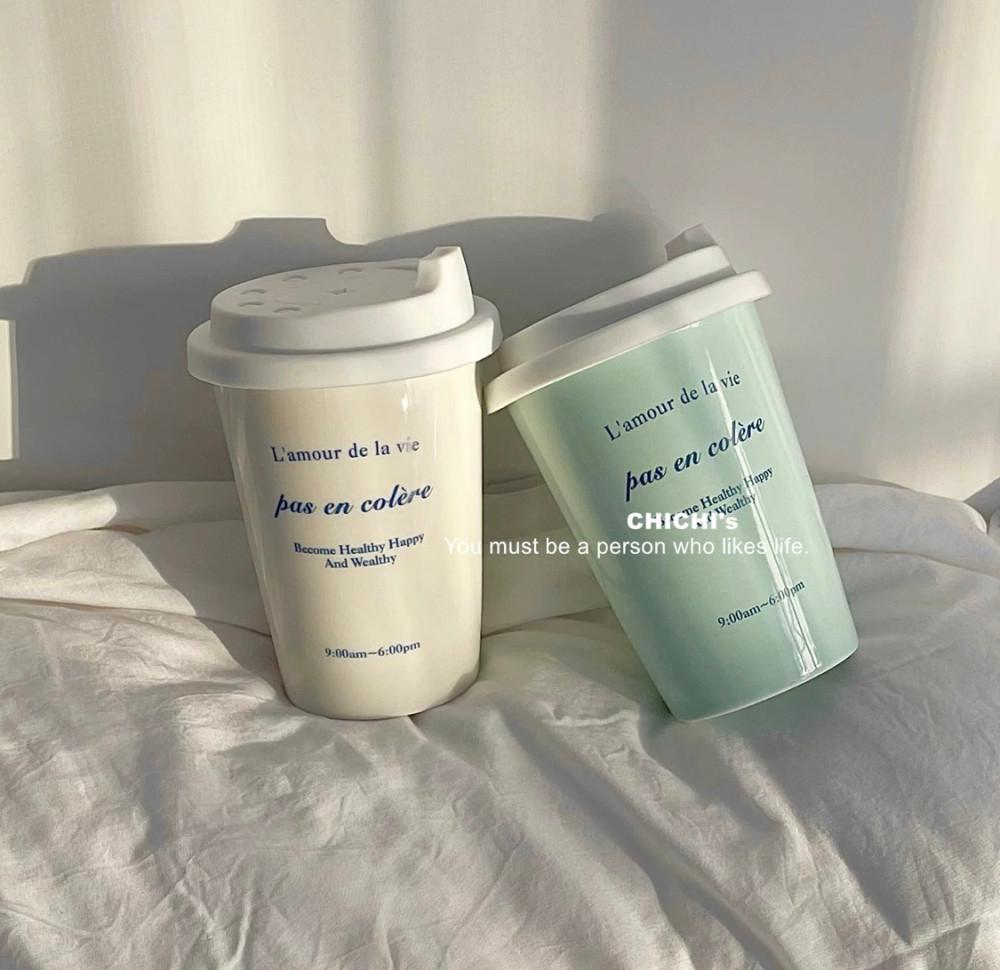 레트로 레터링 세라믹 컵 도자기 텀블러 380ml