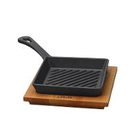 라바 주물 미니 그릴 스킬렛 블랙 나무받침 포함